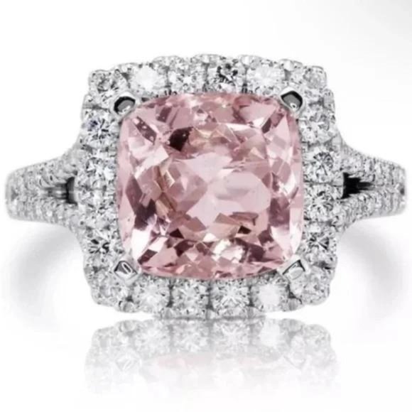 Jewelry - NEW  Luxury 5 Carat Pink Topaz Diamond Halo Engagement Ring